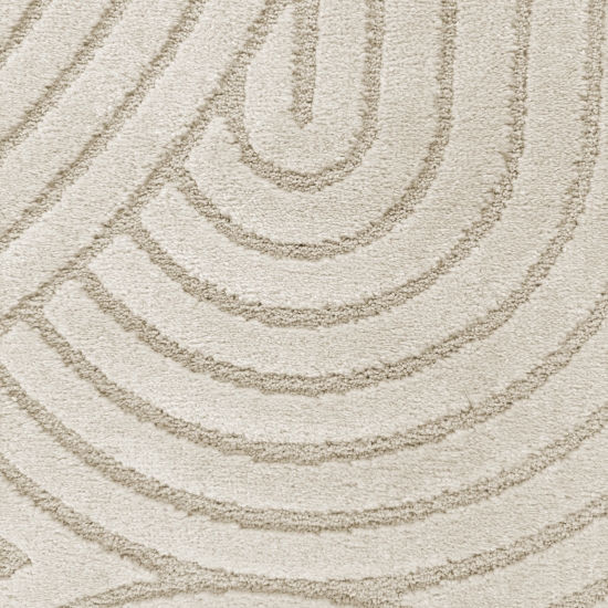 Moderner Wohnzimmerteppich mit gebogenem Muster in creme