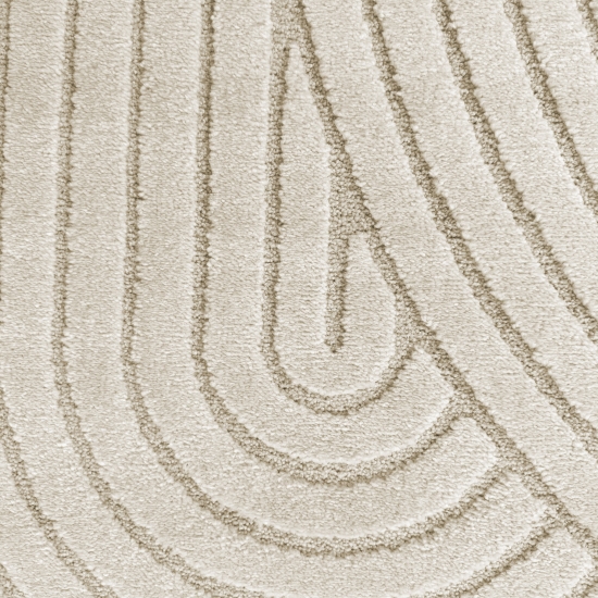Moderner Wohnzimmerteppich mit gebogenem Muster in creme