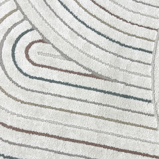 Moderner Teppich mit Bogenmuster in Beige mit bunten Streifen