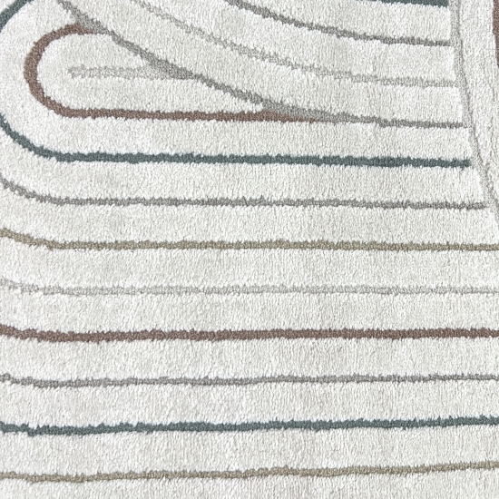 Moderner Teppich mit Bogenmuster in Beige mit bunten Streifen