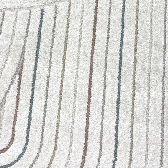 Moderner Teppich mit Bogenmuster in Beige mit bunten Streifen