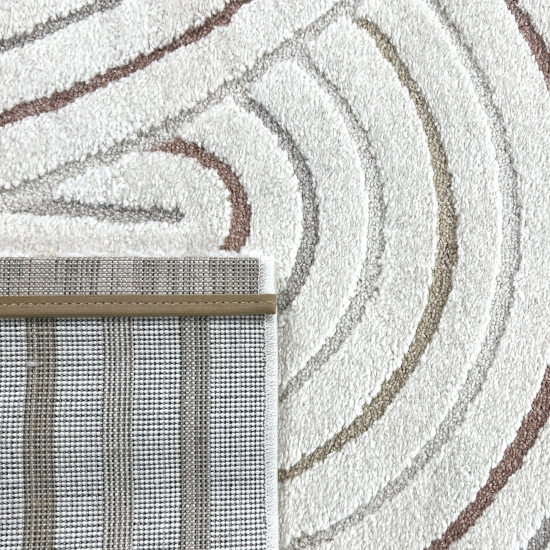 Moderner Teppich mit Bogenmuster in Beige mit bunten Streifen