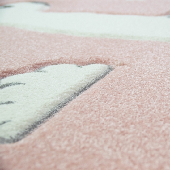 Kinderteppich Lama Spielteppich Lama Einhorn Teppich Regenbogen Wolken in Rosa