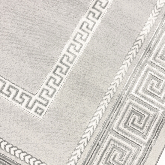 Preview: Teppich grau silber Bordüre Design pflegeleicht strapazierfähig Wohnzimmer Preview: Teppich grau silber Bordüre Design pflegeleicht strapazierfähig Wohnzimmer