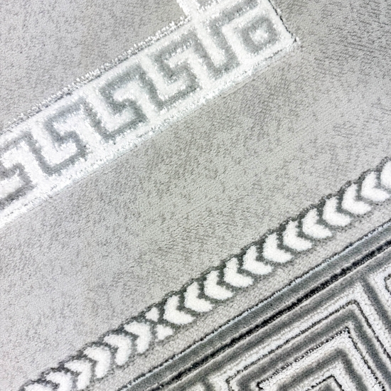 Designer Teppich Moderner Teppich Wohnzimmer Teppich mit Ornament Bordüre   Grau Cream Schwarz