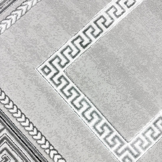 Designer Teppich Moderner Teppich Wohnzimmer Teppich mit Ornament Bordüre   Grau Cream Schwarz