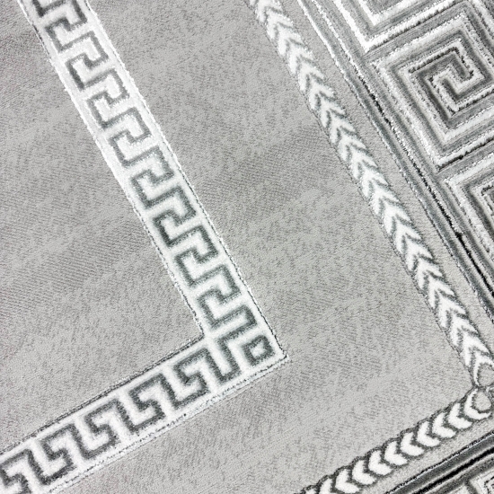 Designer Teppich Moderner Teppich Wohnzimmer Teppich mit Ornament Bordüre   Grau Cream Schwarz