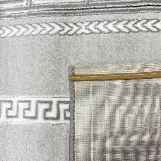 Designer Teppich Moderner Teppich Wohnzimmer Teppich mit Ornament Bordüre   Grau Cream Schwarz