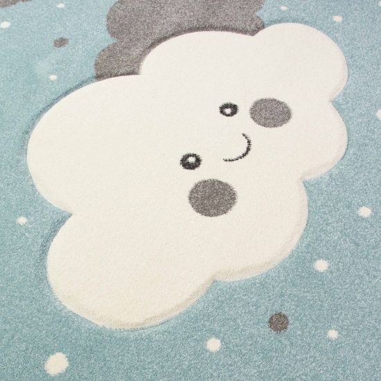 Teppich für Kinder mit Wolken Spielteppich in Blau
