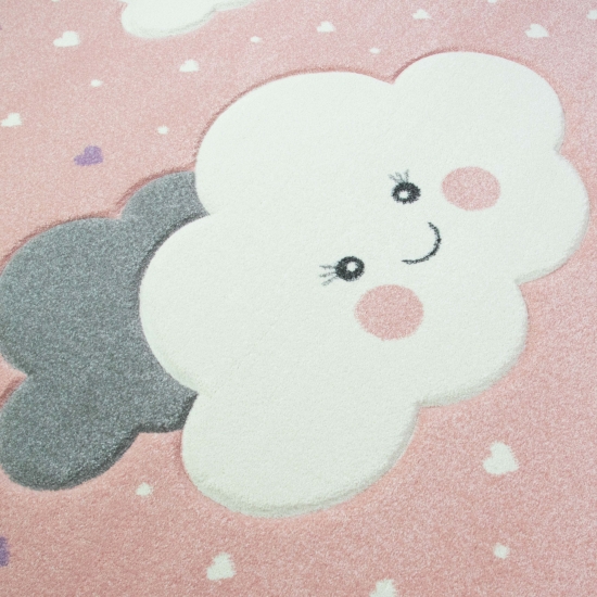 Kinderteppich Spielteppich mit Wolken in Rosa