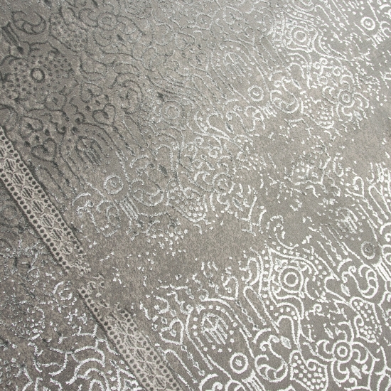 Moderner Orient Designerteppich •  Bordüre glänzend silber grau