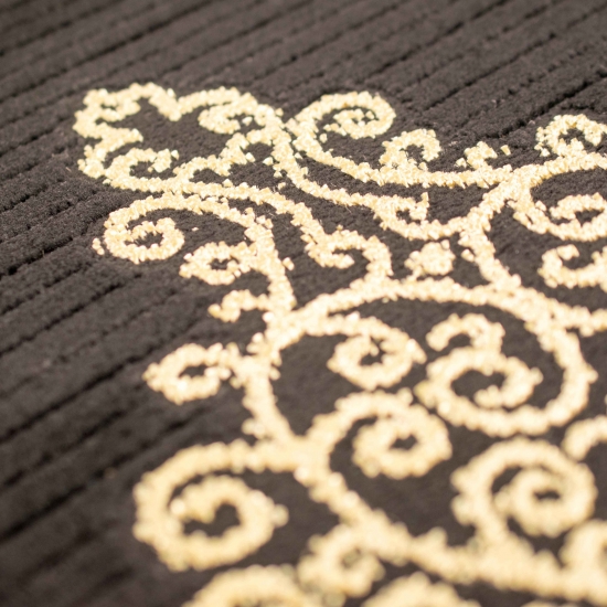 Teppich modern Kurzflor Wohnzimmerteppich Ornamente in schwarz gold