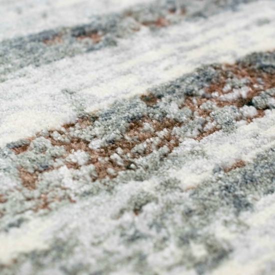 Preview: Wohnzimmer Teppich Vintage abstrakte quadratische Umrandung Designerteppich gestreift Flur Diele in creme grau weiß braun