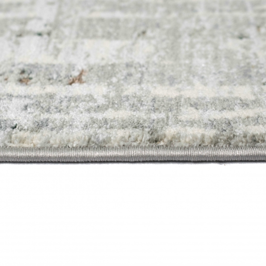 Wohnzimmer Teppich Vintage abstrakte quadratische Umrandung Designerteppich gestreift Flur Diele in creme grau weiß braun