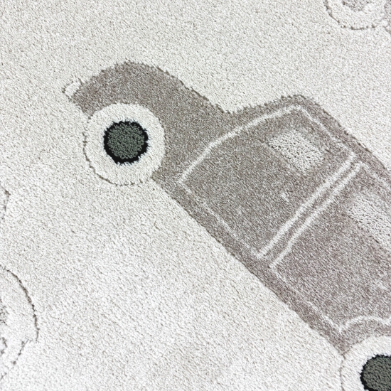 Preview: Kinderzimmerteppich mit Hoch-Tief-Effekt und Automuster in creme beige
