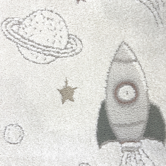 Kinderzimmerteppich Raumschiffen Planeten Sterne in creme grau beige