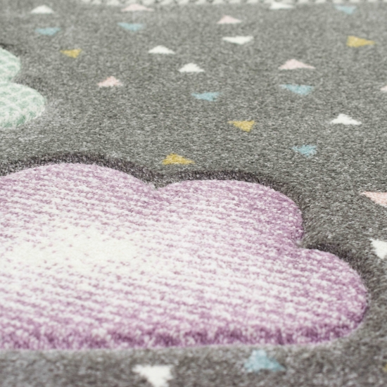 Kinderteppich Wolke Kinderzimmerteppich in grau blau rosa