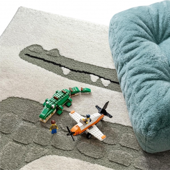 Preview: Kinderteppich Krokodil Design Creme Grün Hoch-Tief Effekt weich
