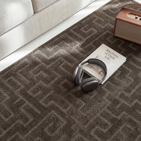Teppich Dunkelbraun modern weich strukturiert gemütlich Wohnzimmer