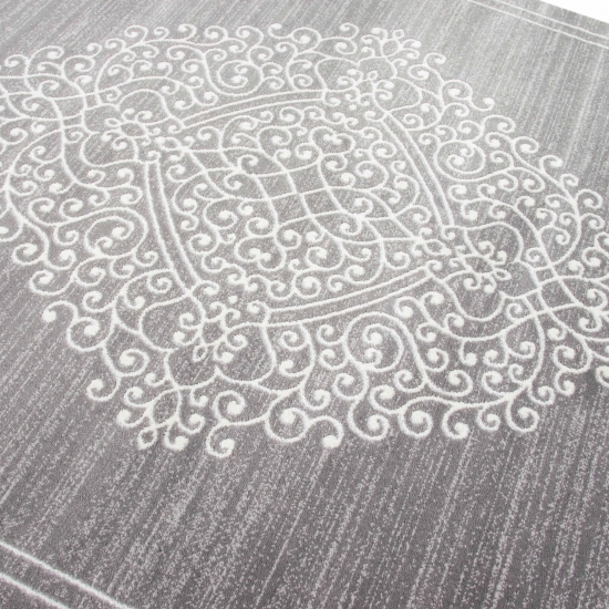 Moderner Teppich Orientteppich Ornamente mit Glitzergarn in Grau Creme