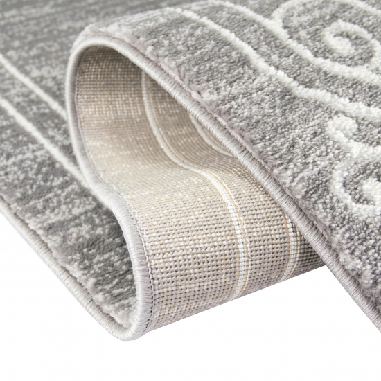Moderner Teppich Orientteppich Ornamente mit Glitzergarn in Grau Creme