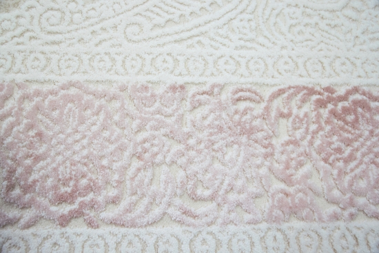 Designer und  Moderner Teppich Wollteppich mit Ornamenten in Pink Creme Beige - 160x230 cm oval