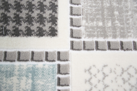 Designer und Moderner Teppich Kurzflor mit Karomuster in Lila Blau Grün Grau