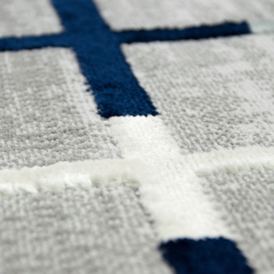 Preview: Designer und Moderner Teppich Wohnzimmer in Grau Lila Blau Türkis