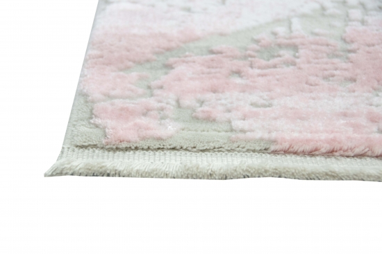 Designer und  Moderner Teppich Wollteppich mit Fransen Creme Beige Rosa