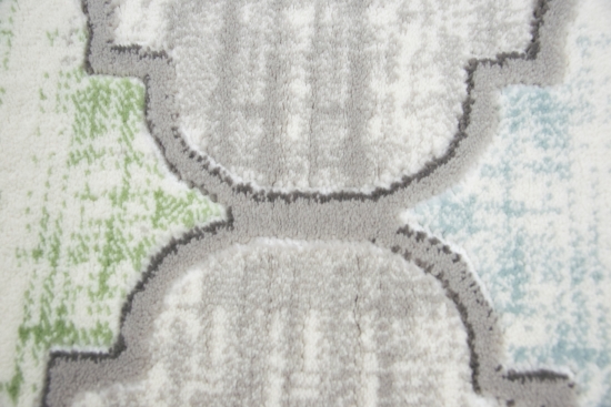 Designer und Moderner Teppich Kurzflor Marokkanisches Muster in Grau Lila Senfgelb