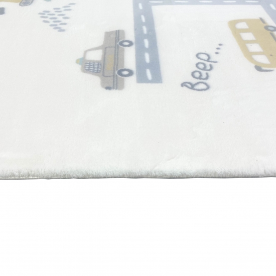 Teppich-Kinder weich Auto, Bagger-Straße in creme