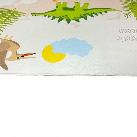 Rutschfester Kinderzimmerteppich mit Dinomuster in Beige