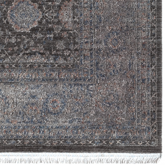 Orientalischer Teppich mit Blumen Ornamenten in grau blau