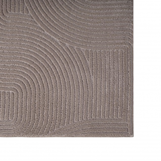 Teppich Taupe mit geometrischem Relief-Linienmuster für Wohnzimmer