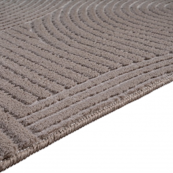 Teppich Taupe mit geometrischem Relief-Linienmuster für Wohnzimmer