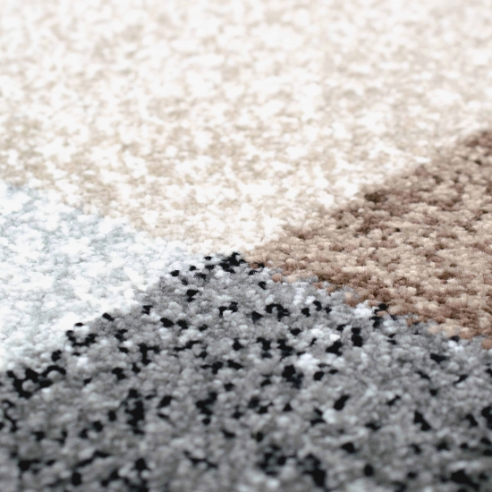 Wohnzimmer Teppich mit abstraktem Karomuster in braun beige grau schwarz