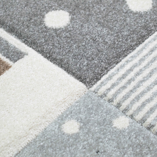 Kinderzimmer Teppich Spielteppich Regenbogen Punkte Herzchen Design in Grau Creme