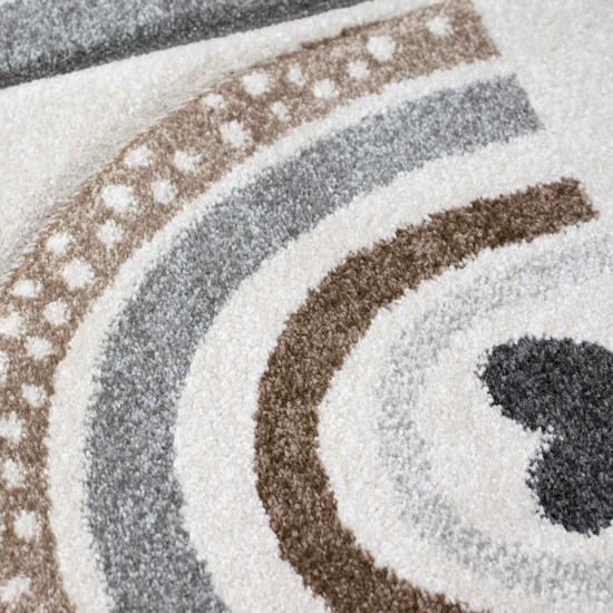 Kinderzimmer Teppich Spielteppich Regenbogen Punkte Herzchen Design in Grau Creme