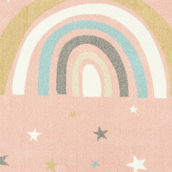 Kinderzimmerteppich Regenbogen mit Sternen in Rosa