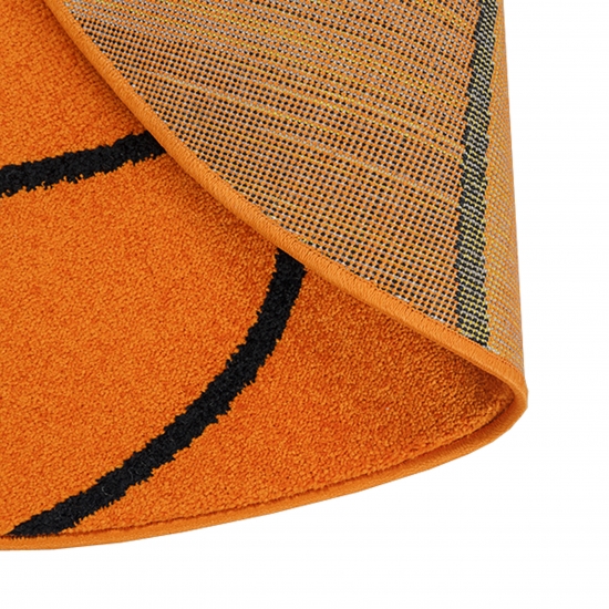 Runder Teppich Basketball-Design Sportlich, Weich & Pflegeleicht für Kinderzimmer & Spielbereiche in Orange Schwarz
