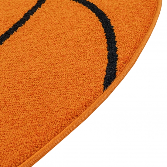 Runder Teppich Basketball-Design Sportlich, Weich & Pflegeleicht für Kinderzimmer & Spielbereiche in Orange Schwarz