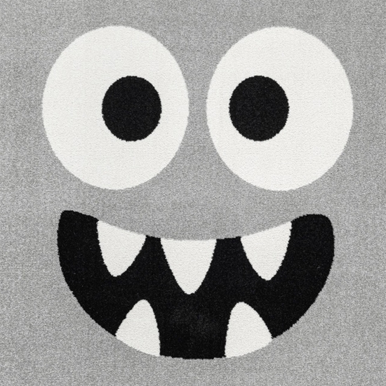 Kinderteppich Grau mit Monster Motiv