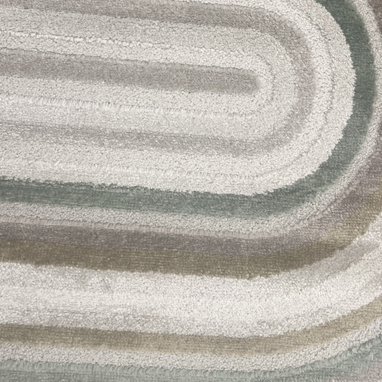 Preview: Kurzflorteppich modern Creme Beige Grün Braun Muster weich Glanzeffekt pflegeleicht Wohnzimmer Schlafzimmer Flur