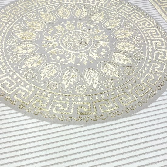 Orientalischer Designerteppich mit glänzendem Ornament in weiß-gold
