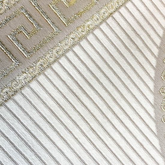 Orientalischer Designerteppich mit glänzendem Ornament in weiß-gold