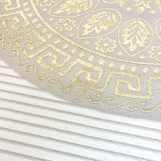 Orientalischer Designerteppich mit glänzendem Ornament in weiß-gold