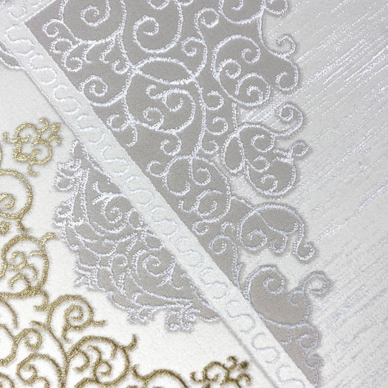 Orientalischer Designerteppich mit Ornament in weiß gold grau