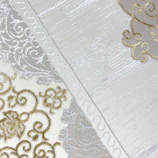 Orientalischer Designerteppich mit Ornament in weiß gold grau
