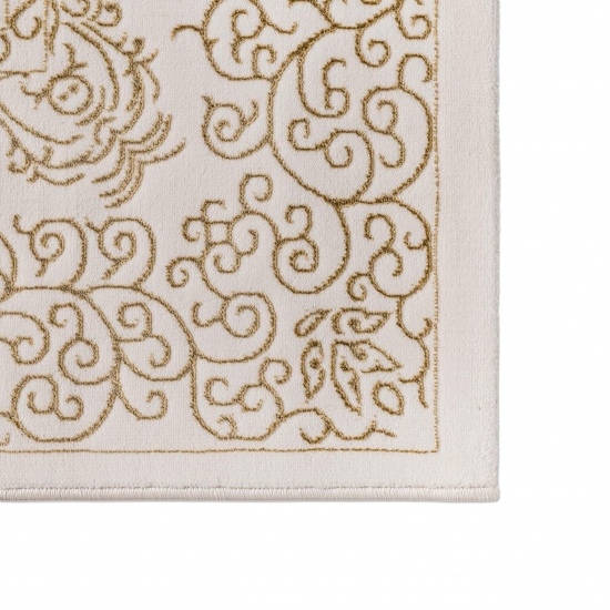 Preview: Teppich Creme Gold Ornament Design Wohnzimmer
