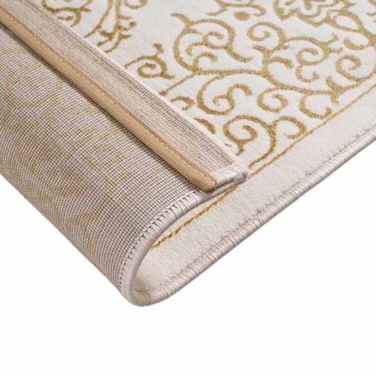 Teppich Creme Gold Ornament Design Wohnzimmer